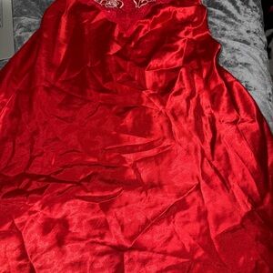 Michaels Red Satin Slip Dress with Lace Trim